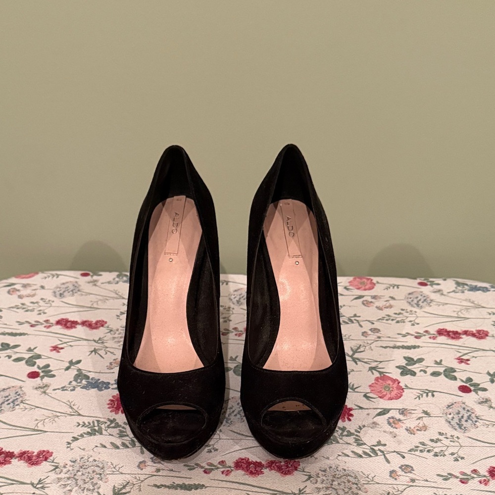 Aldo Black Peep-Toe Heels